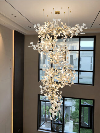 Nordic Style Ginkgo Branch Leaves Oversized Chandelier Staircase Modern Petal Chandeliers Pendant Lights Villa Mall Lighting