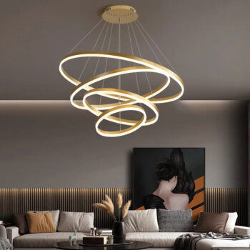 Jpungsun Modern Hotel Lobby Round Ring Led Chandelier for Living Room Villa Stairs Loft Aluminum Ring Circle Pendant Light