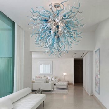 Modern Pendant Light LED Light Source Blue Grey Shade Handmade Blown Chihuly Glass Art Chain Chandeliers Living Room Table Top